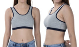 FEMULA Mary Stretchable Cotton Grey Sports Vest Bra for Girls & Women (2PC)