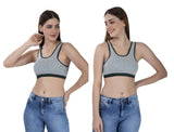 FEMULA Mary Stretchable Cotton Grey Sports Vest Bra for Girls & Women (2PC)