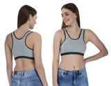 FEMULA Mary Stretchable Cotton Grey Sports Vest Bra for Girls & Women (2PC)