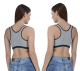 FEMULA Mary Stretchable Cotton Grey Sports Vest Bra for Girls & Women (2PC)