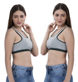 FEMULA Mary Stretchable Cotton Grey Sports Vest Bra for Girls & Women (2PC)