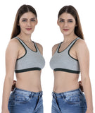 FEMULA Mary Stretchable Cotton Grey Sports Vest Bra for Girls & Women (2PC)