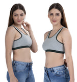 FEMULA Mary Stretchable Cotton Grey Sports Vest Bra for Girls & Women (2PC)