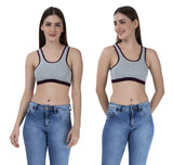 FEMULA Mary Stretchable Cotton Grey Sports Vest Bra for Girls & Women (2PC)