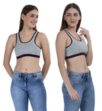 FEMULA Mary Stretchable Cotton Grey Sports Vest Bra for Girls & Women (2PC)