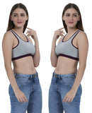 FEMULA Mary Stretchable Cotton Grey Sports Vest Bra for Girls & Women (2PC)