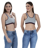 FEMULA Mary Stretchable Cotton Grey Sports Vest Bra for Girls & Women (2PC)