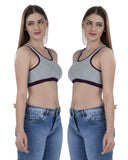 FEMULA Mary Stretchable Cotton Grey Sports Vest Bra for Girls & Women (2PC)