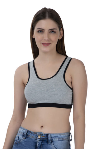 FEMULA Mary Cotton Lycra Blend Grey Sports Vest Bra for Girls & Women