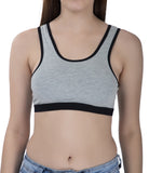 FEMULA Mary Cotton Lycra Blend Grey Sports Vest Bra for Girls & Women