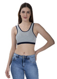 FEMULA Mary Cotton Lycra Blend Grey Sports Vest Bra for Girls & Women