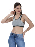 FEMULA Mary Cotton Lycra Blend Grey Sports Vest Bra for Girls & Women