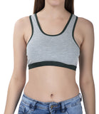 FEMULA Mary Cotton Lycra Blend Grey Sports Vest Bra for Girls & Women