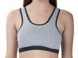 FEMULA Mary Cotton Lycra Blend Grey Sports Vest Bra for Girls & Women