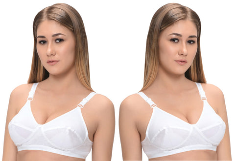 FEMULA Megha Wide Straps Women/Girls Full Coverage Non Padded Wire Free Regular Cotton Bra ( Pack of 2 Pcs ) White