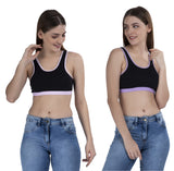 FEMULA MITHALI Stretch Cotton Black Sports Vest Gym Bra Combo Pack of 2 Pc for Girls & Women (Light Colour Lining) BabyPink Lavender