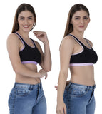 FEMULA MITHALI Stretch Cotton Black Sports Vest Gym Bra Combo Pack of 2 Pc for Girls & Women (Light Colour Lining) BabyPink Lavender