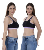 FEMULA MITHALI Stretch Cotton Black Sports Vest Gym Bra Combo Pack of 2 Pc for Girls & Women (Light Colour Lining) BabyPink Lavender