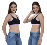 FEMULA MITHALI Stretch Cotton Black Sports Vest Gym Bra Combo Pack of 2 Pc for Girls & Women (Light Colour Lining) BabyPink Lavender