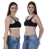 FEMULA MITHALI Stretch Cotton Black Sports Vest Gym Bra Combo Pack of 2 Pc for Girls & Women (Light Colour Lining) BabyPink Lavender