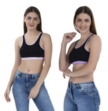 FEMULA MITHALI Stretch Cotton Black Sports Vest Gym Bra Combo Pack of 2 Pc for Girls & Women (Light Colour Lining) BabyPink Lavender