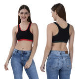 FEMULA MITHALI Stretch Cotton Black Sports Vest Gym Bra Combo Pack of 2 Pc for Girls & Women (Dark Colour Lining) BrightRed OliveGreen