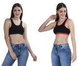 FEMULA MITHALI Stretch Cotton Black Sports Vest Gym Bra Combo Pack of 2 Pc for Girls & Women (Dark Colour Lining) BrightRed OliveGreen