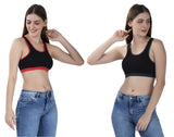 FEMULA MITHALI Stretch Cotton Black Sports Vest Gym Bra Combo Pack of 2 Pc for Girls & Women (Dark Colour Lining) BrightRed OliveGreen