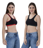 FEMULA MITHALI Stretch Cotton Black Sports Vest Gym Bra Combo Pack of 2 Pc for Girls & Women (Dark Colour Lining) BrightRed OliveGreen