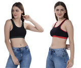 FEMULA MITHALI Stretch Cotton Black Sports Vest Gym Bra Combo Pack of 2 Pc for Girls & Women (Dark Colour Lining) BrightRed OliveGreen