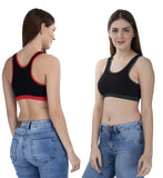 FEMULA MITHALI Stretch Cotton Black Sports Vest Gym Bra Combo Pack of 2 Pc for Girls & Women (Dark Colour Lining) BrightRed OliveGreen