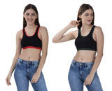 FEMULA MITHALI Stretch Cotton Black Sports Vest Gym Bra Combo Pack of 2 Pc for Girls & Women (Dark Colour Lining) BrightRed OliveGreen