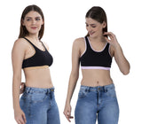 FEMULA MITHALI Stretch Cotton Black Sports Vest Gym Bra Combo Pack of 2 Pc for Girls & Women (Light Colour Lining) Kahakhi BabyPink