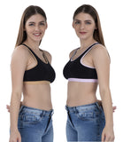 FEMULA MITHALI Stretch Cotton Black Sports Vest Gym Bra Combo Pack of 2 Pc for Girls & Women (Light Colour Lining) Kahakhi BabyPink