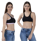 FEMULA MITHALI Stretch Cotton Black Sports Vest Gym Bra Combo Pack of 2 Pc for Girls & Women (Light Colour Lining) Kahakhi BabyPink