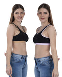 FEMULA MITHALI Stretch Cotton Black Sports Vest Gym Bra Combo Pack of 2 Pc for Girls & Women (Light Colour Lining) Kahakhi BabyPink