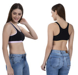 FEMULA MITHALI Stretch Cotton Black Sports Vest Gym Bra Combo Pack of 2 Pc for Girls & Women (Light Colour Lining) Kahakhi BabyPink