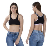 FEMULA MITHALI Stretch Cotton Black Sports Vest Gym Bra Combo Pack of 2 Pc for Girls & Women (Light Colour Lining) Kahakhi BabyPink