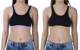 FEMULA MITHALI Stretch Cotton Black Sports Vest Gym Bra Combo Pack of 2 Pc for Girls & Women (Light Colour Lining) Lavender Kahakhi