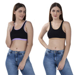 FEMULA MITHALI Stretch Cotton Black Sports Vest Gym Bra Combo Pack of 2 Pc for Girls & Women (Light Colour Lining) Lavender Kahakhi