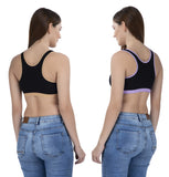 FEMULA MITHALI Stretch Cotton Black Sports Vest Gym Bra Combo Pack of 2 Pc for Girls & Women (Light Colour Lining) Lavender Kahakhi