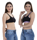 FEMULA MITHALI Stretch Cotton Black Sports Vest Gym Bra Combo Pack of 2 Pc for Girls & Women (Light Colour Lining) Lavender Kahakhi