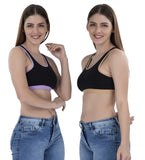 FEMULA MITHALI Stretch Cotton Black Sports Vest Gym Bra Combo Pack of 2 Pc for Girls & Women (Light Colour Lining) Lavender Kahakhi