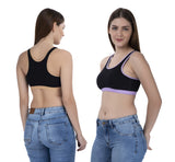 FEMULA MITHALI Stretch Cotton Black Sports Vest Gym Bra Combo Pack of 2 Pc for Girls & Women (Light Colour Lining) Lavender Kahakhi