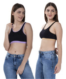 FEMULA MITHALI Stretch Cotton Black Sports Vest Gym Bra Combo Pack of 2 Pc for Girls & Women (Light Colour Lining) Lavender Kahakhi