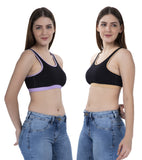 FEMULA MITHALI Stretch Cotton Black Sports Vest Gym Bra Combo Pack of 2 Pc for Girls & Women (Light Colour Lining) Lavender Kahakhi