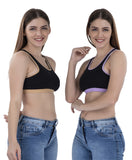 FEMULA MITHALI Stretch Cotton Black Sports Vest Gym Bra Combo Pack of 2 Pc for Girls & Women (Light Colour Lining) Lavender Kahakhi