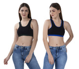 FEMULA MITHALI Stretch Cotton Black Sports Vest Gym Bra Combo Pack of 2 Pc for Girls & Women (Dark Colour Lining) OliveGreen RoyalBlue