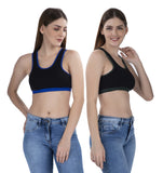 FEMULA MITHALI Stretch Cotton Black Sports Vest Gym Bra Combo Pack of 2 Pc for Girls & Women (Dark Colour Lining) OliveGreen RoyalBlue