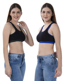 FEMULA MITHALI Stretch Cotton Black Sports Vest Gym Bra Combo Pack of 2 Pc for Girls & Women (Dark Colour Lining) OliveGreen RoyalBlue